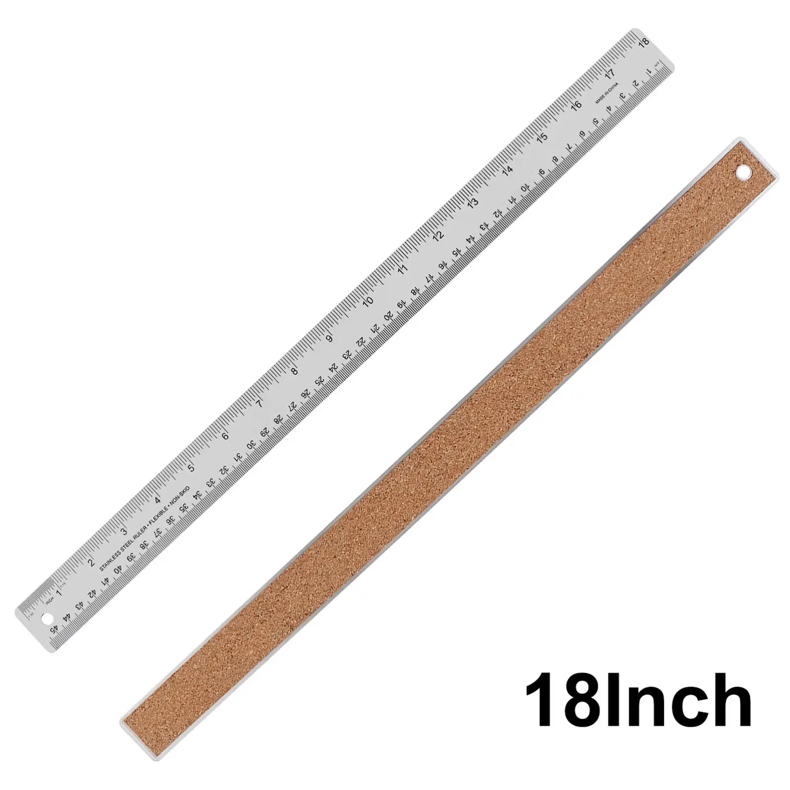 6/12/18 Zoll Optionaler Edelstahl-Metall-Lineal mit Korkrückseite, Zoll- und Zentimeter-Rutschfeste Lineale, Messwerkzeuge – Detail 8