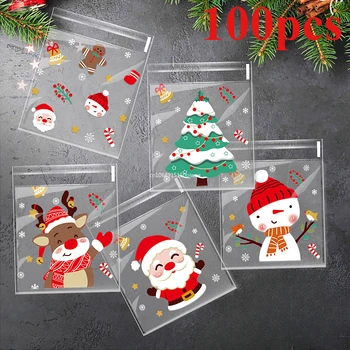 Sachets de Noël avec motifs de dessins animés festifs, pocommuniste à strass, bonbons, poulet Opp, auto-bancs, cadeaux de vacances, 100 pièces