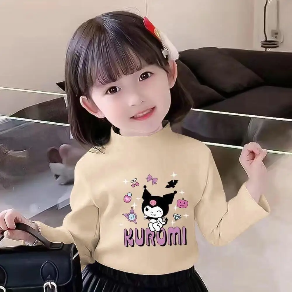 

Sanrio Kuromi Children's Clothing Kids Pullover Girls Autumn Winter Half Turtleneck Bottoming Shirt Cartoon Cute Warm Clothes