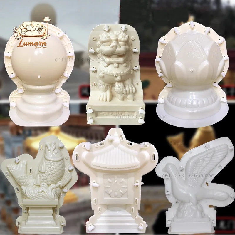 European-style Roman column concrete elements, Feng Shui decorative balls, animal/dove/pavilion/lion motifs, and decorative rail