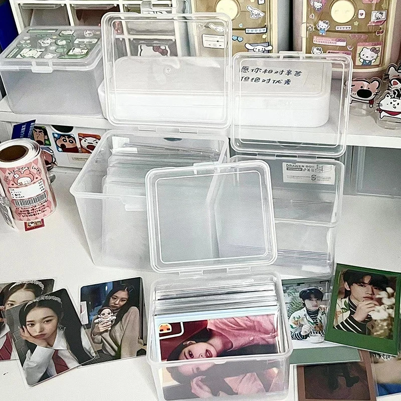 New Transparent Plastic Storage Box Photocards Small Card Storage Box Desk Organizer Box Classification Box Stationery