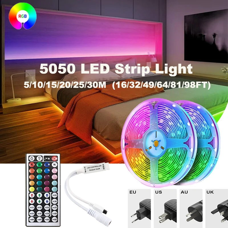 

Led Strip Light Rgb 5050 12V Rgb Led Lights Strip 100FT Led Tape Light Smart Control 44Key Room Decoration Christmas Lights