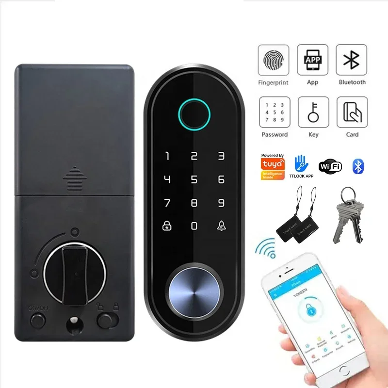 

Полностью автоматический интеллектуальный TT Bluetooth Tuyas Control Security с паролем по отпечатку пальца, цифровой умный дверной замок с засовом