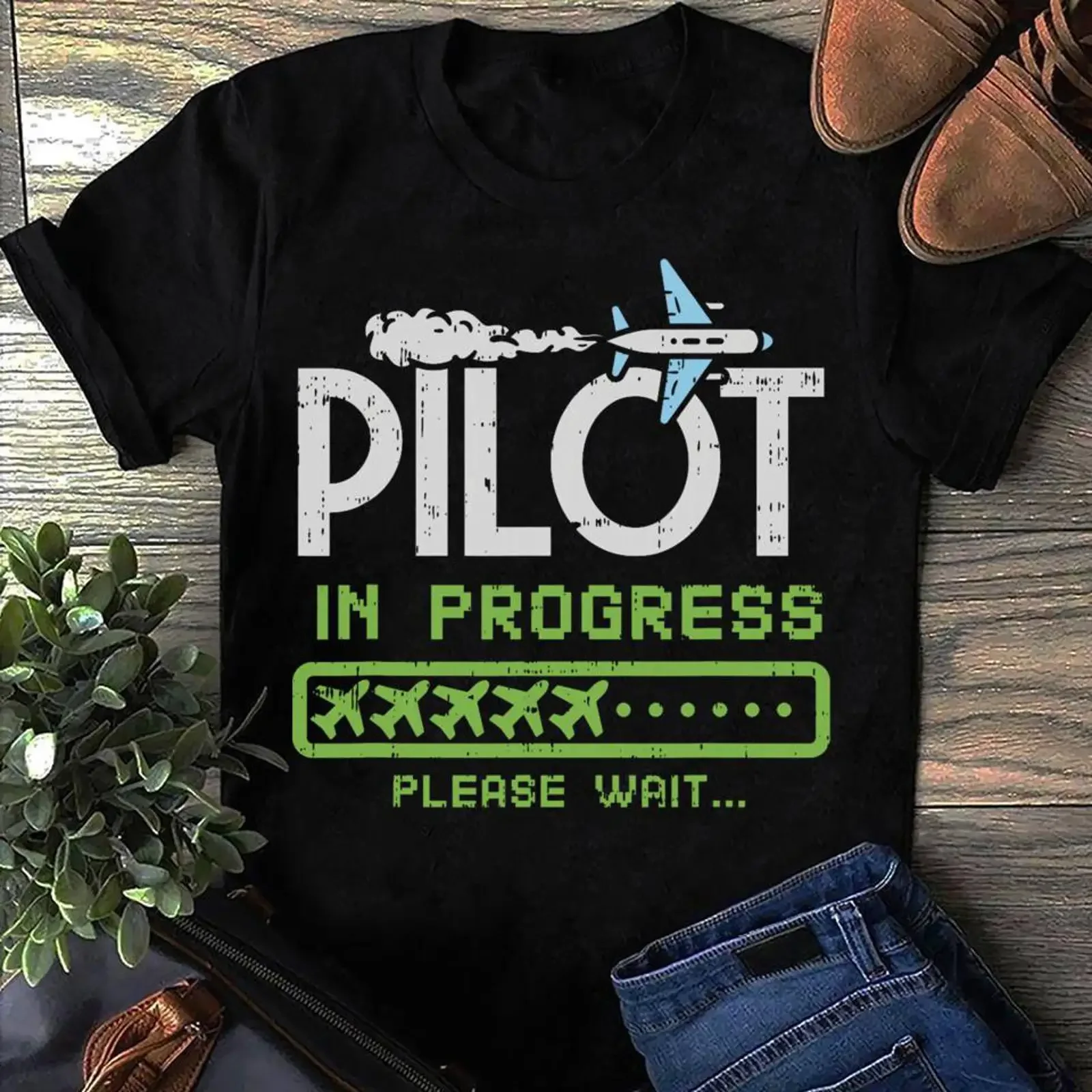Pilot In Progress T Shirt Funny Aviation for Future Pilots vintage Washed Unisex streetwear Top For Everyday Wear Breathable