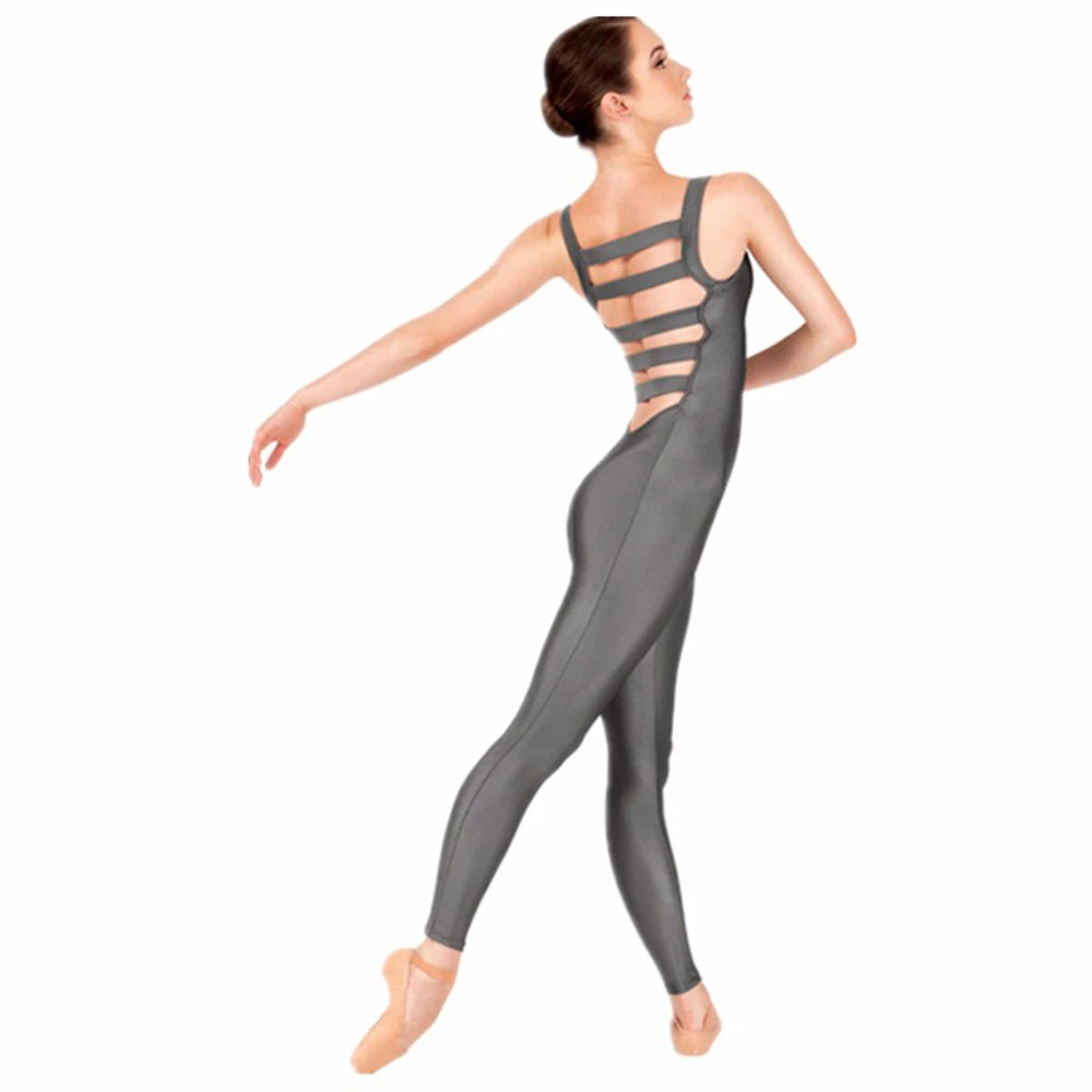 Aoylisey gris femmes Nylon réservoir Unitard élastique échelle dos adultes sans manches Ballet Unitards body scène Performance costumes