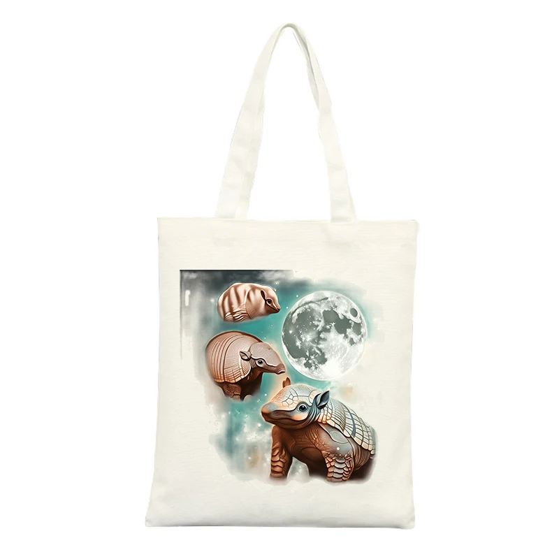 Armadillo Graphic Canvas Tote Bag, Casual Style for Daily Shopping and Weekend Outings
