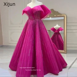 Xijun Fuchsia Tulle Prom Gowns Formal Evening Dresses Beadings Saudi Arabia A-Line Prom Dress Floor Length Gogerous 2023 Women