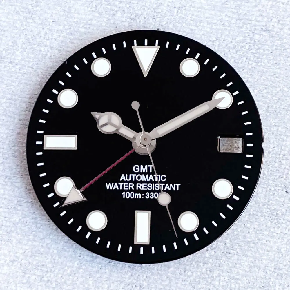 قرص أسود 29 ملم يناسب NH34 NH34A حركة أوتوماتيكية بتوقيت جرينتش أجزاء ساعة مضيئة