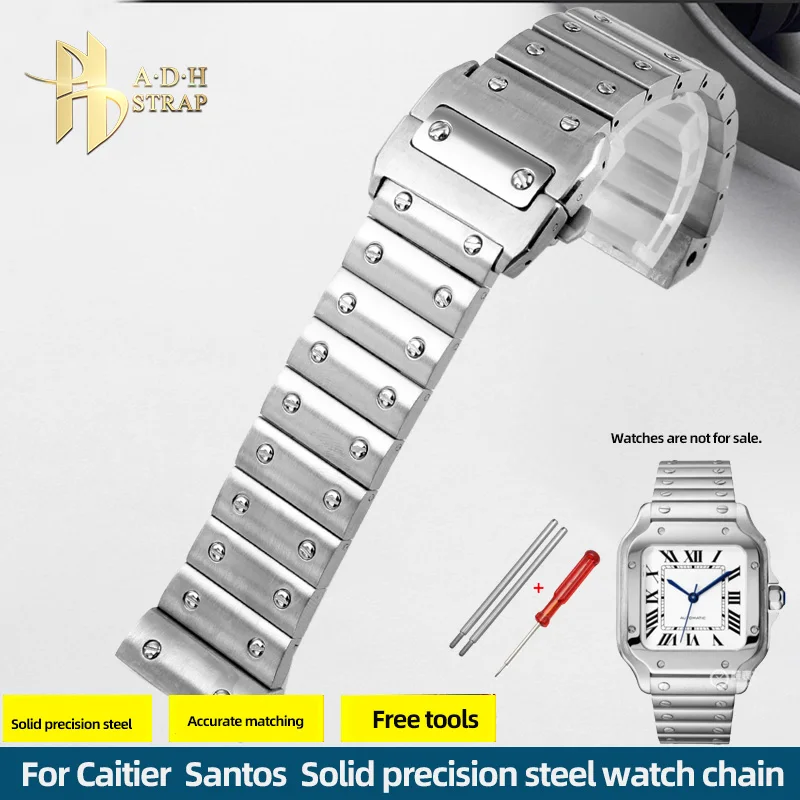 

High Quality Stainless Steel Watch Chain For Caitier Santos 100 Men's Watch Band 23mm Waterproof Dedicated Interface