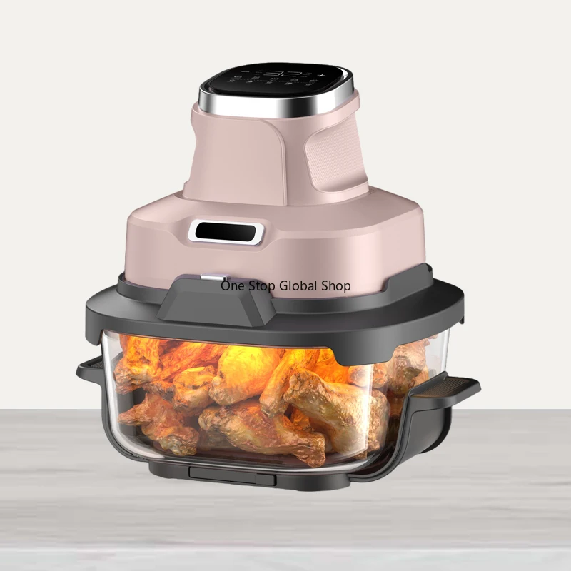 

1600W CrispyAir Fryer with Double Glass Bowl, 6-in-1 Digital Panel, Space Saving Compact Design