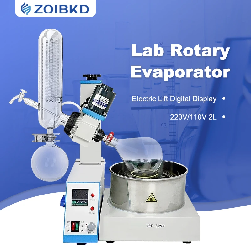 

ZOIBKD Electric Lift Lab Rotary Evaporator-Liquid Cooling Coil Distillation Kit With LCD Screen (2L 220V/110V 10-120rpm RE-5299)
