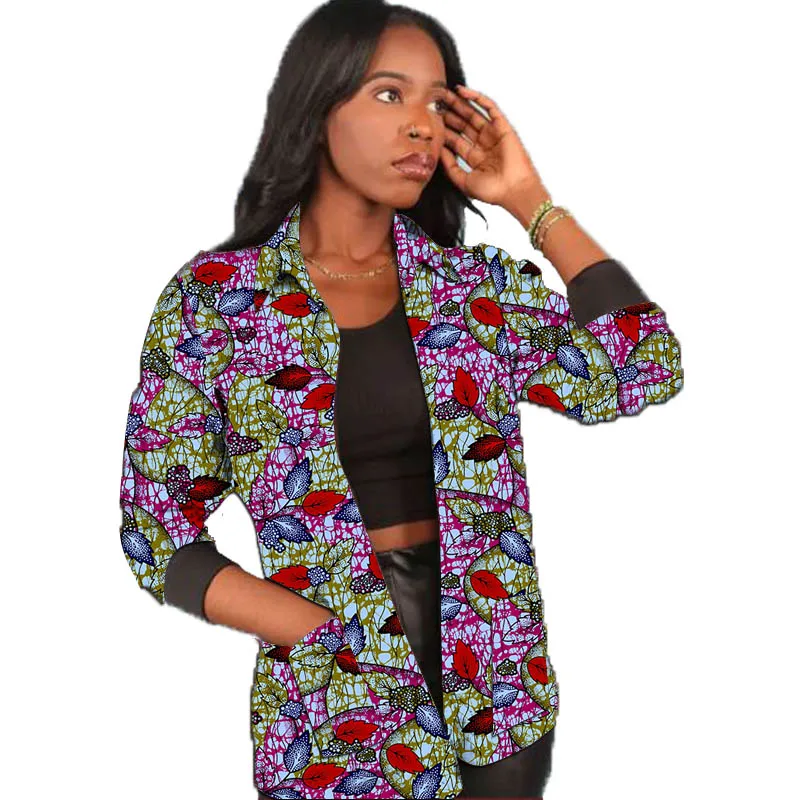 Blouson aviateur noir à col rabattu pour femmes, manteau court, imprimé coloré, style de rue, décontracté, mode africaine