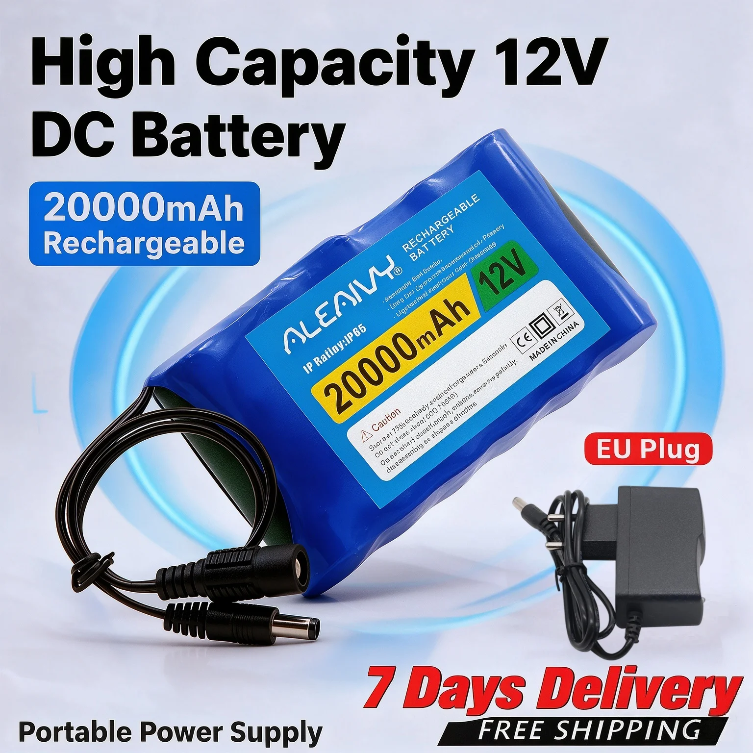 Batteria agli ioni di litio da 12 V ad alta capacità, 20 Ah, con caricabatterie da 12,6 V incluso, fonte di alimentazione portatile e ricaricabile per apparecchiature di videosorveglianza e per