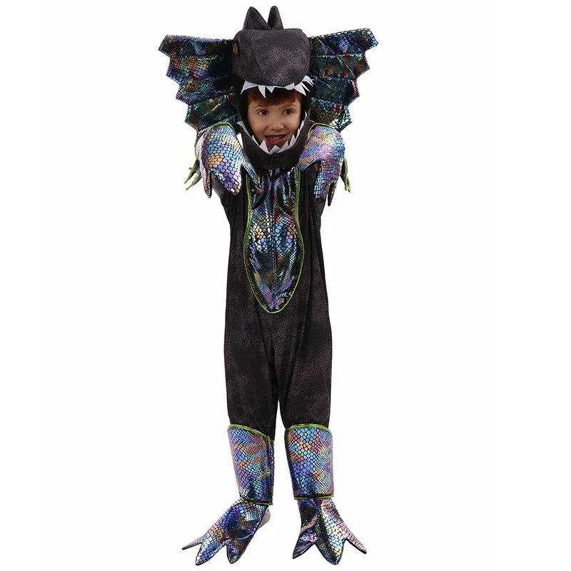 2024 Unisex Jurrassic dinozaur Halloween Purim strój świat Dilophosaurus kostium dinozaura dla dzieci