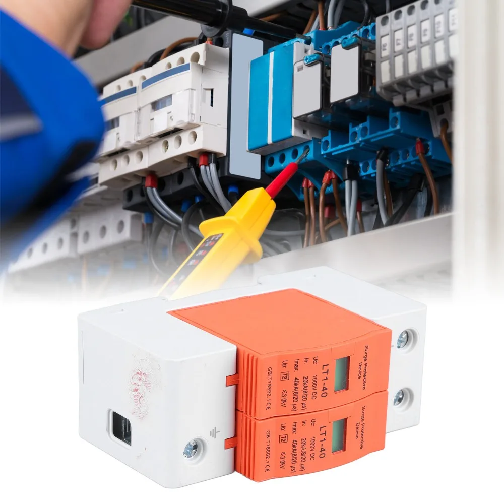 

2P Voltage Arrester Device 1000V DC 20KA-40KA House Protector Protective Device Overvoltage Protection Whole House Protection