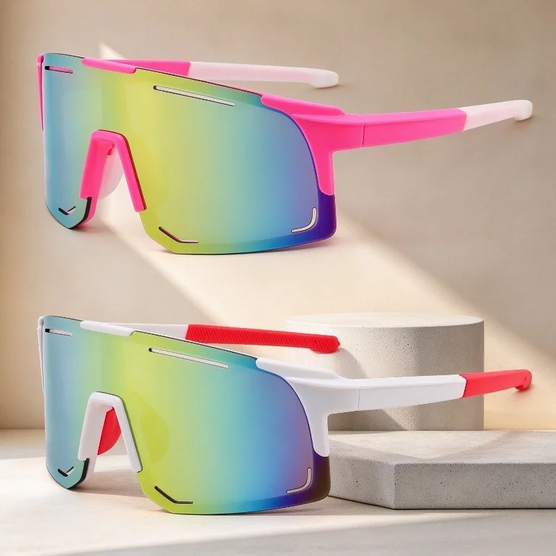 2pcd Black Frame Water Silver Cycling Sunglasses, Unisex Outdoor Sports Shades, UV Protection for Bicycle Riding