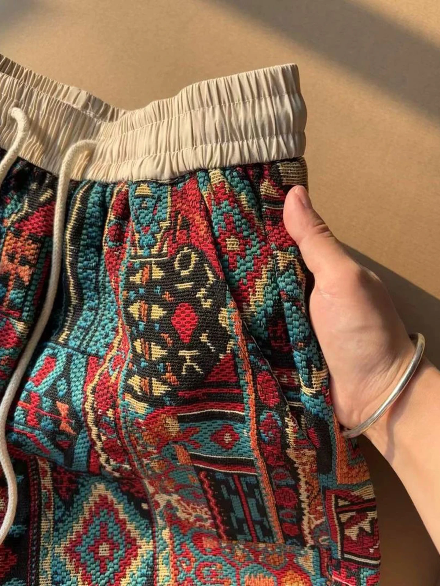 Hawaiian Etnic Sle Heren Sport Orts Zomer Amerikaanse Retro Losse Vijfkwart Strandbroek Casual Broek met Rechte Pijpen