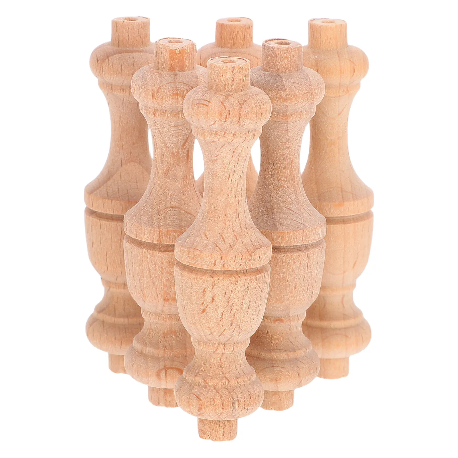 Solid Wood Mini Roman Pillars 6Pcs Unpainted Decorative Balusters Spindles for DIY Crafts Furniture Decor