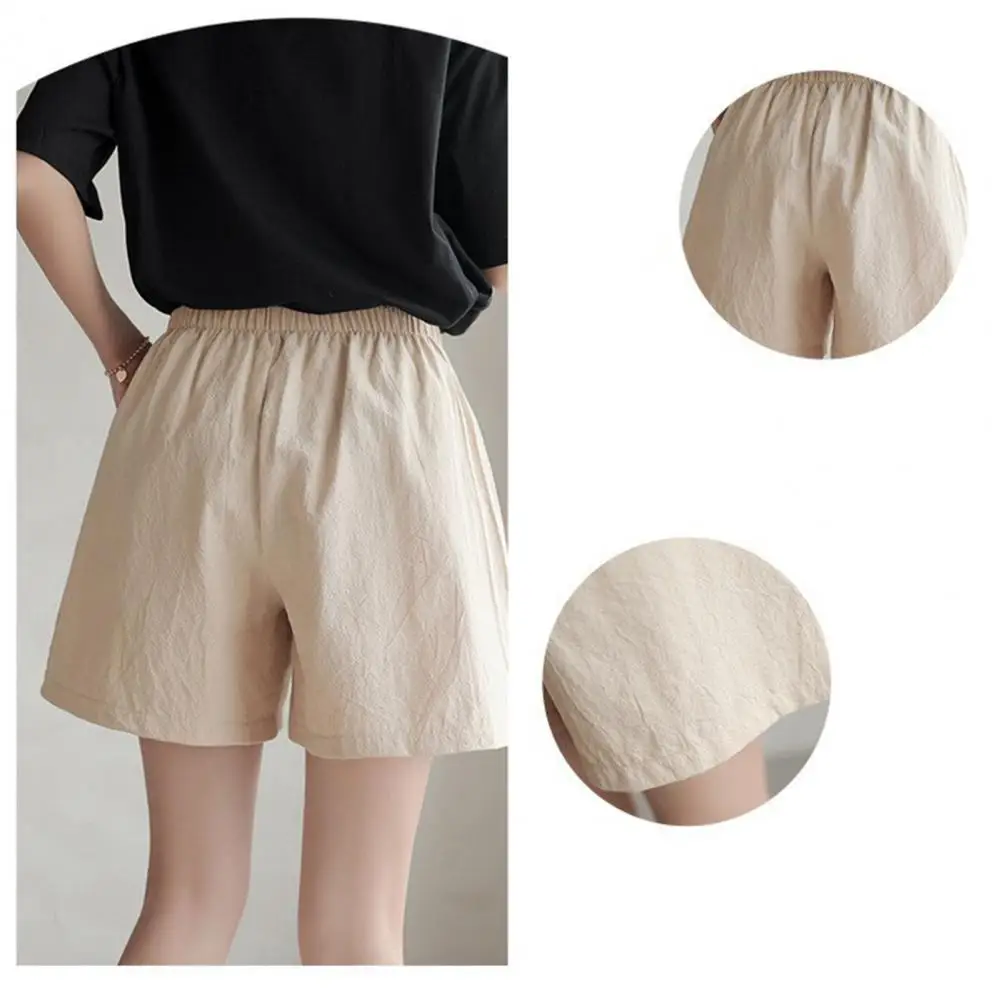 Cotton Linen Shorts Women'S Double Layered Pleats Hem Straight Leg Casual Pants High Waist Sports Loose Shorts Versatile Pants