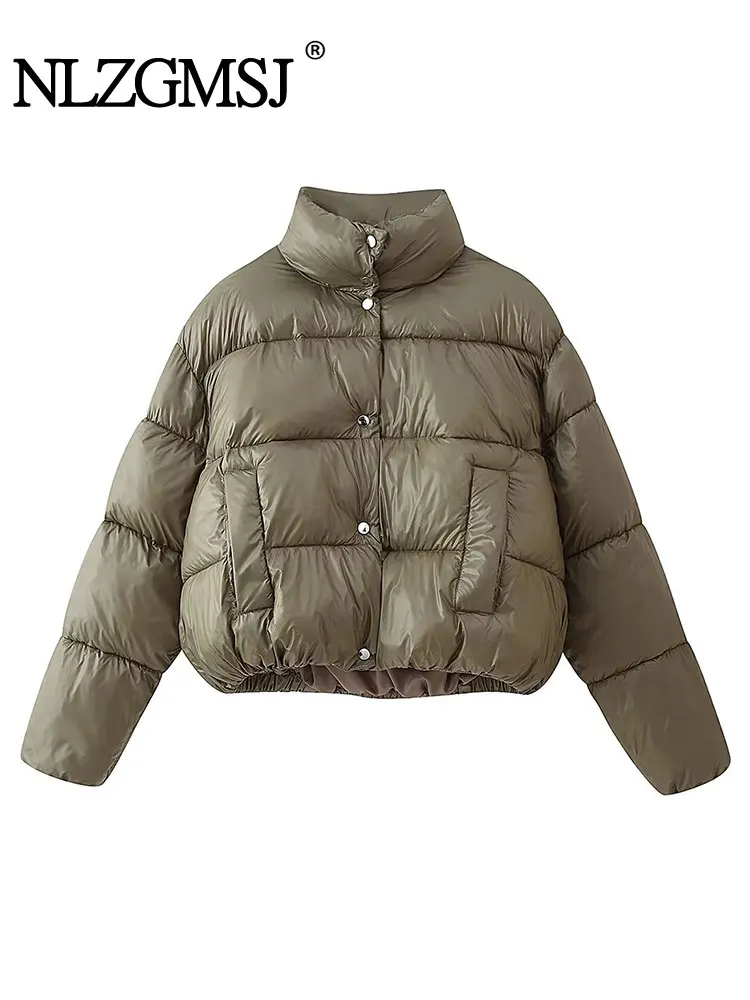 

NLZGMSJ Women's Winter Button Jacket Coat Stand Collar Short Parka Coats Fashion Warm New Outerwear Female Casual Outfit ﻿