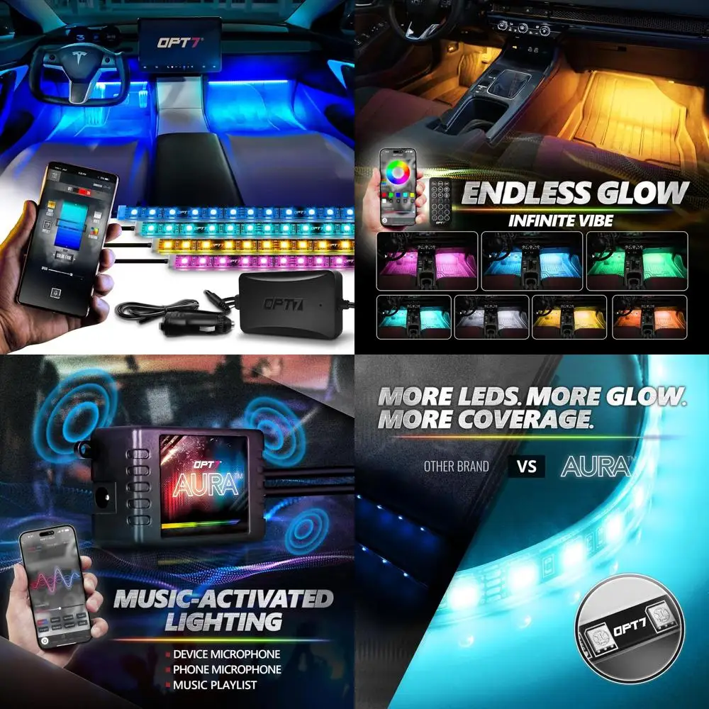 

Aura Pro Interior Car Lights with App & Remote Control, RGB Color Change, Music Sync Inside Ambient Lighting Kit, Car SUV Van Un