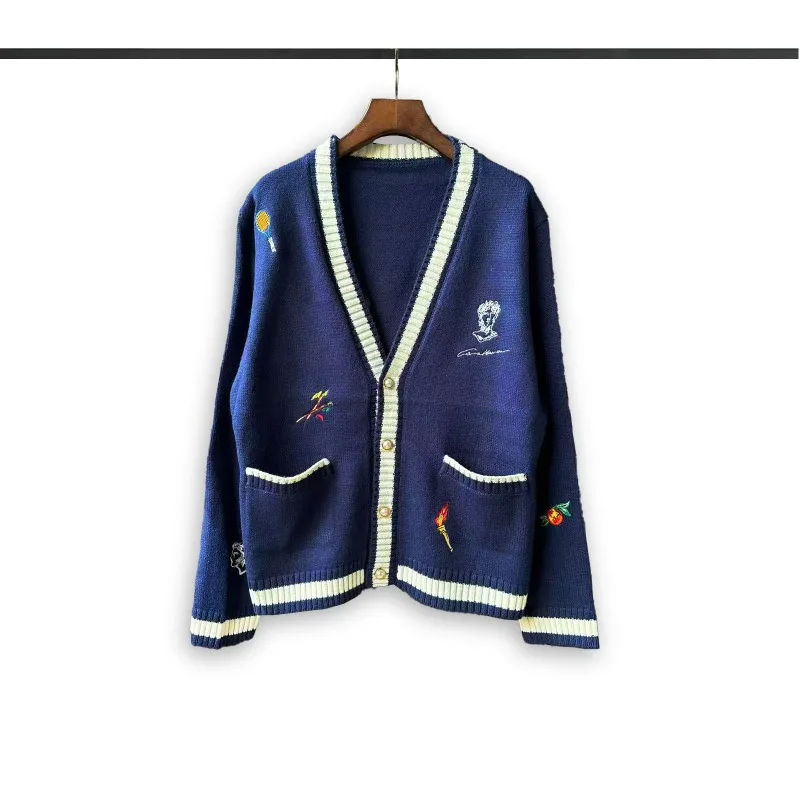 

Американский уличный теплый шерстяной кардиган, свитера в стиле ретро, высококачественный вязаный кардиган, повседневный свободный свитер