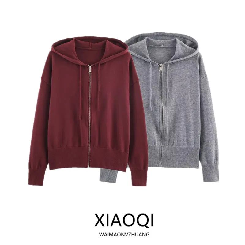 Fall 2025 New Arrival Women's Knitted mat Comfortable Long Sve Hoodie Zipper Cardigan European Sle Long Sve Top