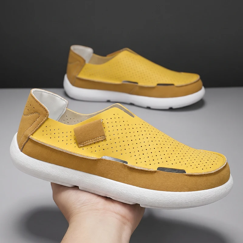 Summer New Hollow Breathable Slip-On Loafers, Trendy All-match Lazy Shoes, Men's Fashion One-step Casual Footwear
