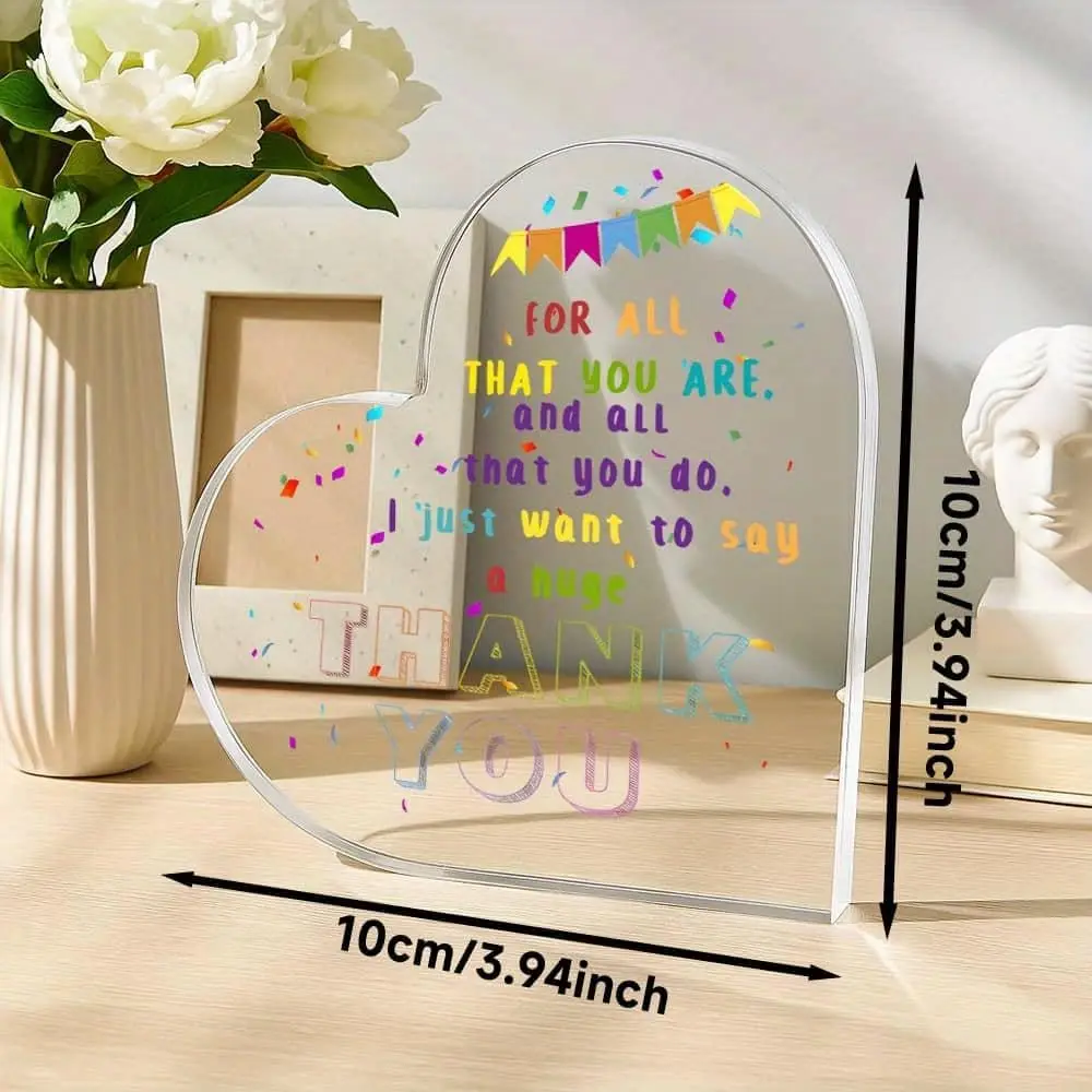 Heart‑Shaped Acrylic Plaque Huge Thank You Colorful Bunting Confetti Freestanding Appreciation Keepsake Gift