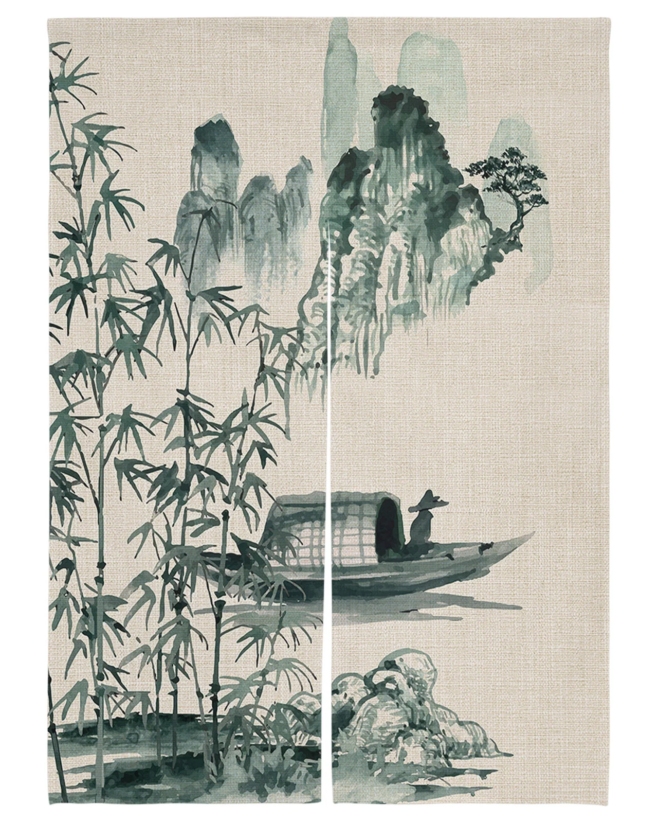 Chinese Painting Door Curtain Landscape Bamboo Boat Restaurant Kitchen Entrance Partition Japanese Doorway Curtains Half-Curtain