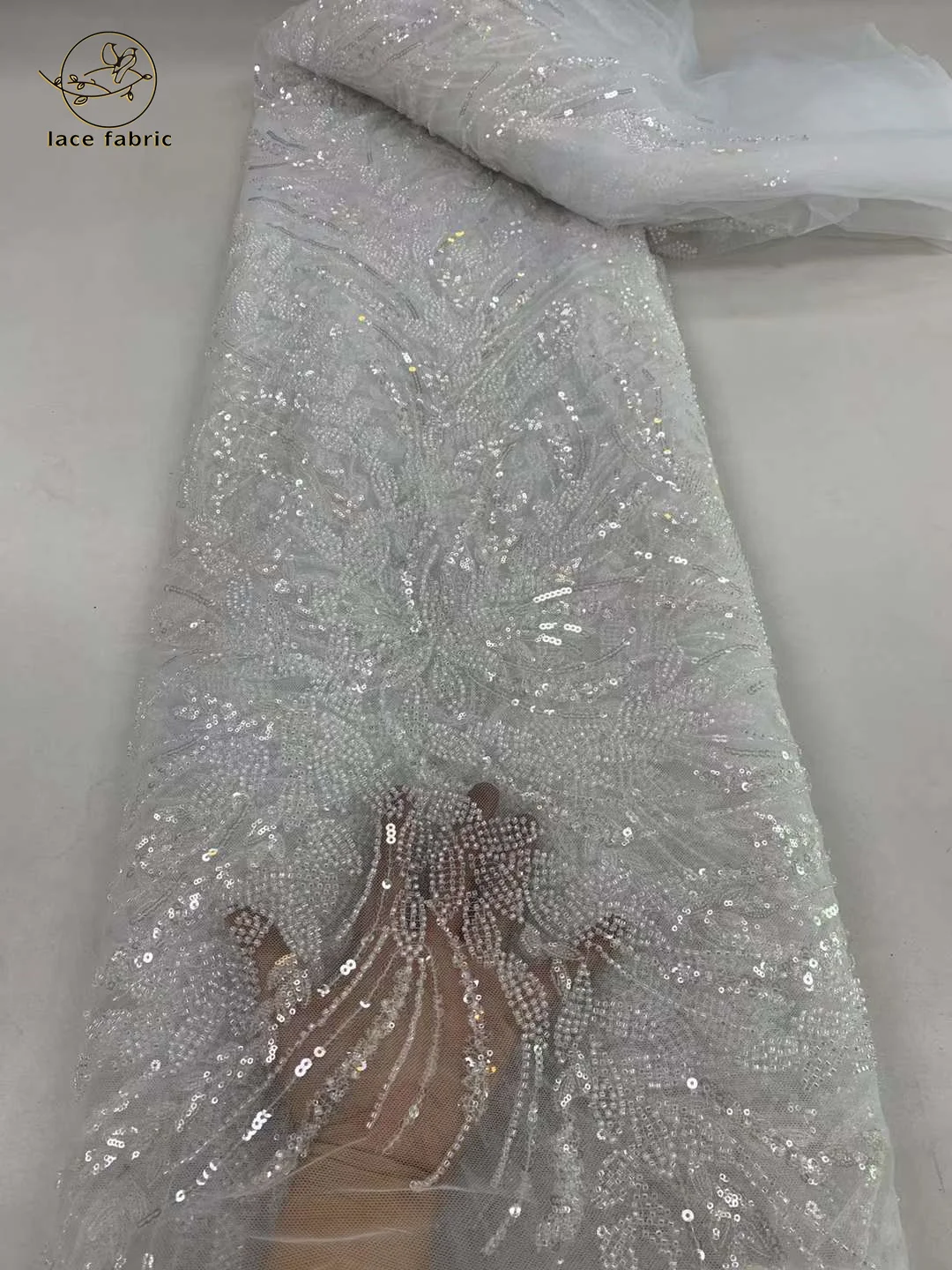 

African French Tulle Groom Lace Fabric 5 Yards 2024 High Quality Nigerian Sequins Lace Fabric African Lace Fabric For Wedding