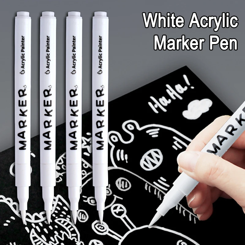 

White Marker Pens Acrylic Paint Pen with Fiber Soft Head Waterproof Acrylic Marker Student-Specific Quick-Drying Painting Brush