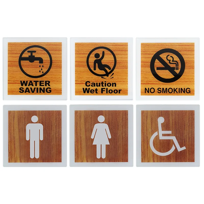 Wood grain Signpost Beware of Slippery Floors No Smoking Special Passage for The Disabled Signs for Men's and Women's Toilets