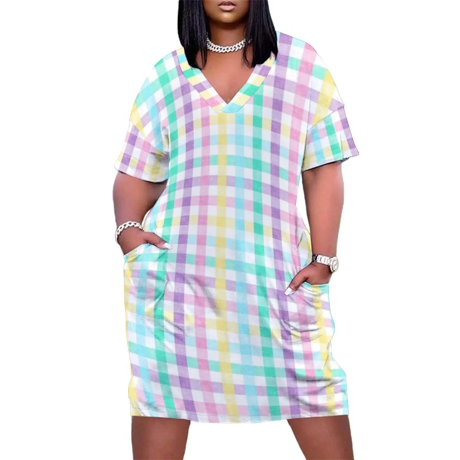 

Spring Plaid - Pastel Easter Check Loose Pocket Dress prom clothes Women"s summer long dress clothes for woman