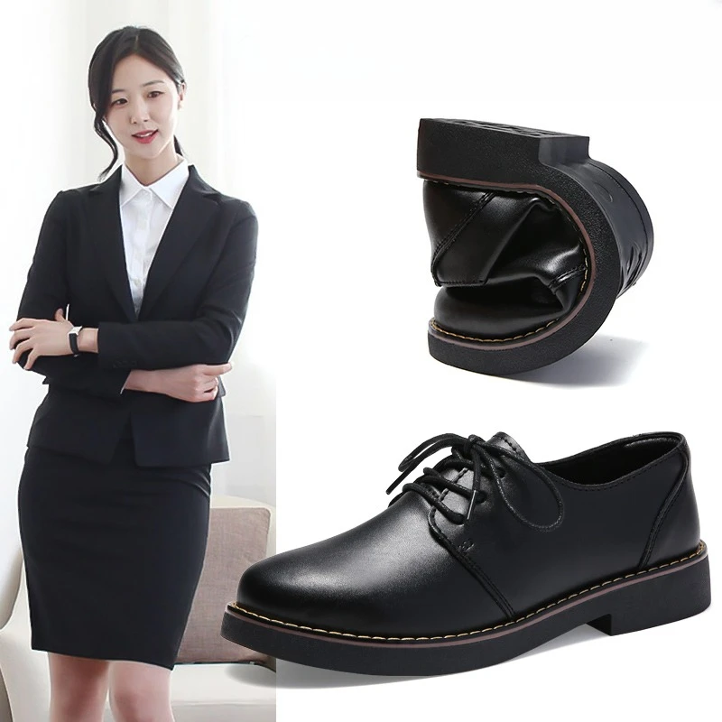 

Женские туфли-оксфорды Maogu, повседневные, на шнуровке, без каблука, женские кожаные туфли-кроссовки, черные, на низком каблуке, женские балетки, новый британский стиль