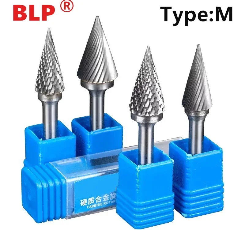 Hard alloy 6mm rotary file, tungsten steel milling cutter, alloy carving drill bit, metal electric grinding head, M conical tip