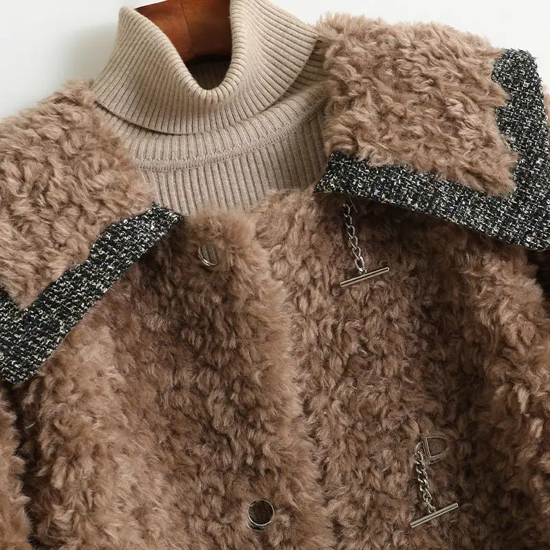 AYUNAUE vestiti invernali per le donne cappotto di pelliccia di vera lana moda giacca di pelliccia coreana Turn Down Collar Hook cappotti di pelliccia Abrigos Mujer Zm