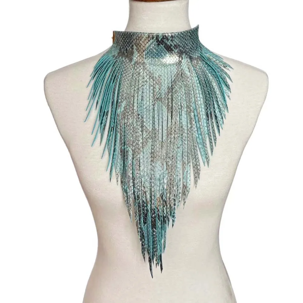 2023 New Serpentine Leather Necklace Tassel Necklace For Women's Handmade High Street Synthetic Leather Jewelry