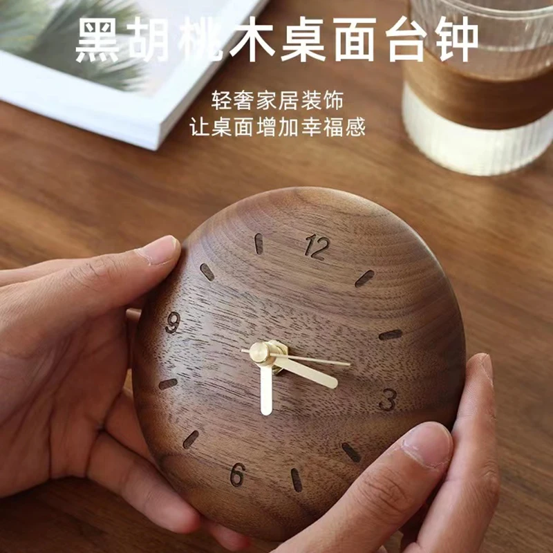 North American Black Walnut Solid Wood Creative Small Table Clock Japanese Simple Mute Desktop Clock Wooden Home Decoration