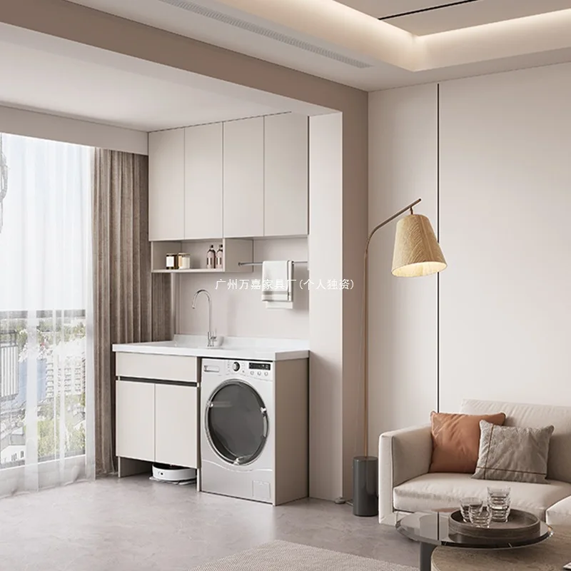 Balcony Laundry Cabinet Integrated Cabinet Combination Sweeping Robot Roller Washing Machine Laundry Pool Basin with Rubbing Boa