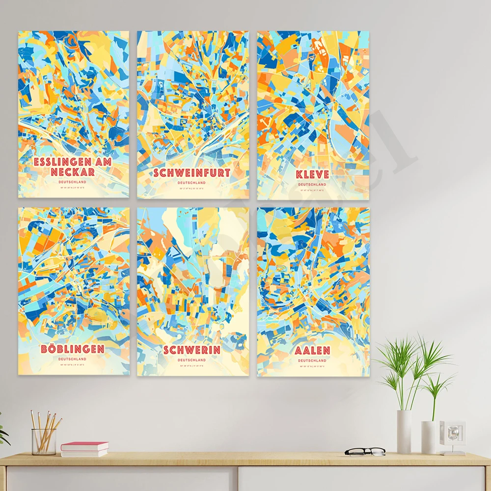 Эмден. Eschweiler.Seiler .Speyer. Баден.Sindelfingen.Wilsen.Allen. Шваррин.Schweinfurt.Nekhar. Плакат с цветной картой города