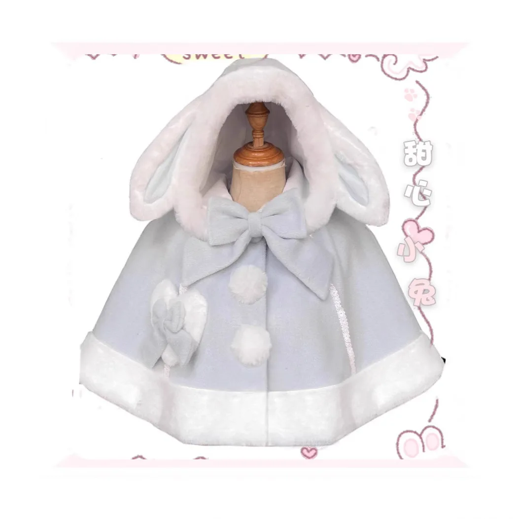 Sweet Hooded Lolita Cape With Bunny/ Kitten Ears Warm Winter Velvet Thick Women's Cloak ~ Cheese Cat / Sweetheart Rabbit