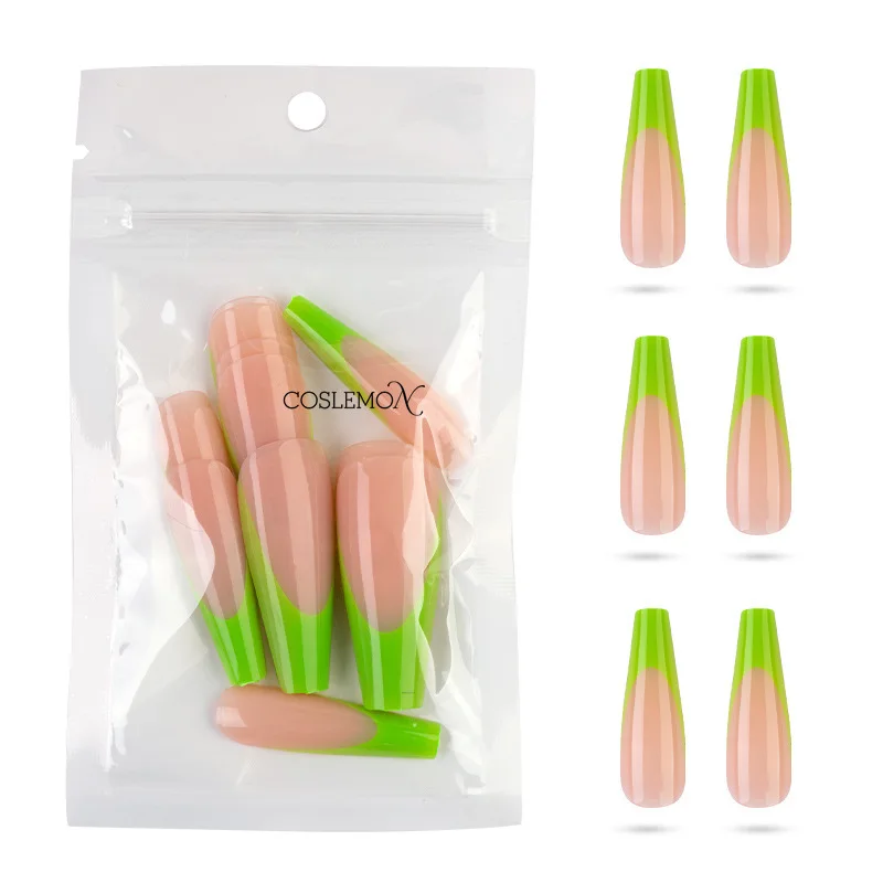 20pcs False Nails Long Coffin French Frosted Full Cover Artificial Fingernails Quick Building Detachable Press On Fake Nail