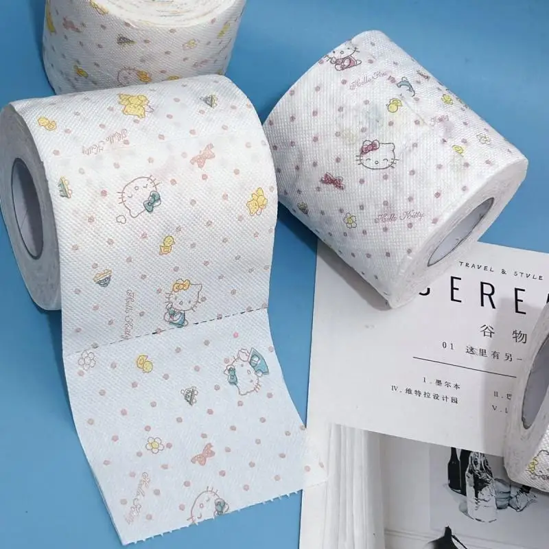 Printed Roll Paper Cute Sanrio Series Hello Kitty Anime Cartoon Kawaii Printed Paper Student Toilet Paper Roll Toilet Paper