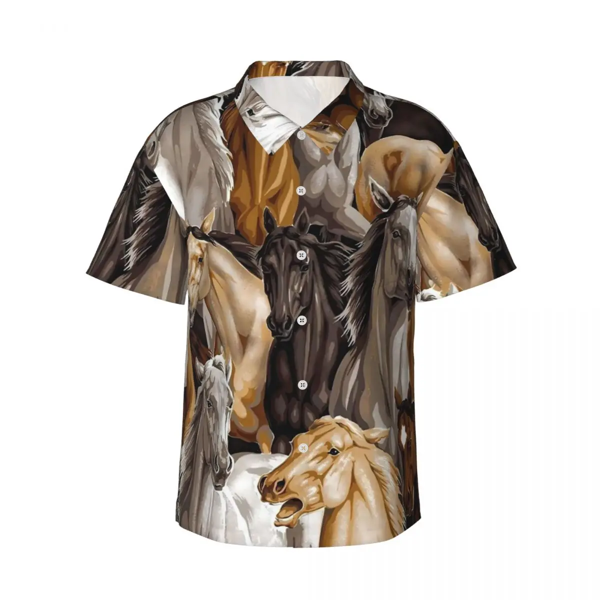 Hawaiian Shirt Beach Horse Collage Blouses Animal Print Novelty Casual Shirts Men Short Sleeves Comfortable Clothing