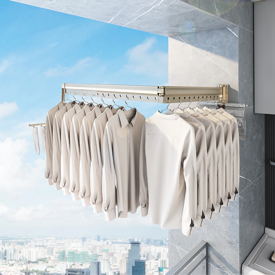 High Level Quality Aluminum Alloy Foldable Windproof Multi Function Wall Mounted Clothes Drying Rack