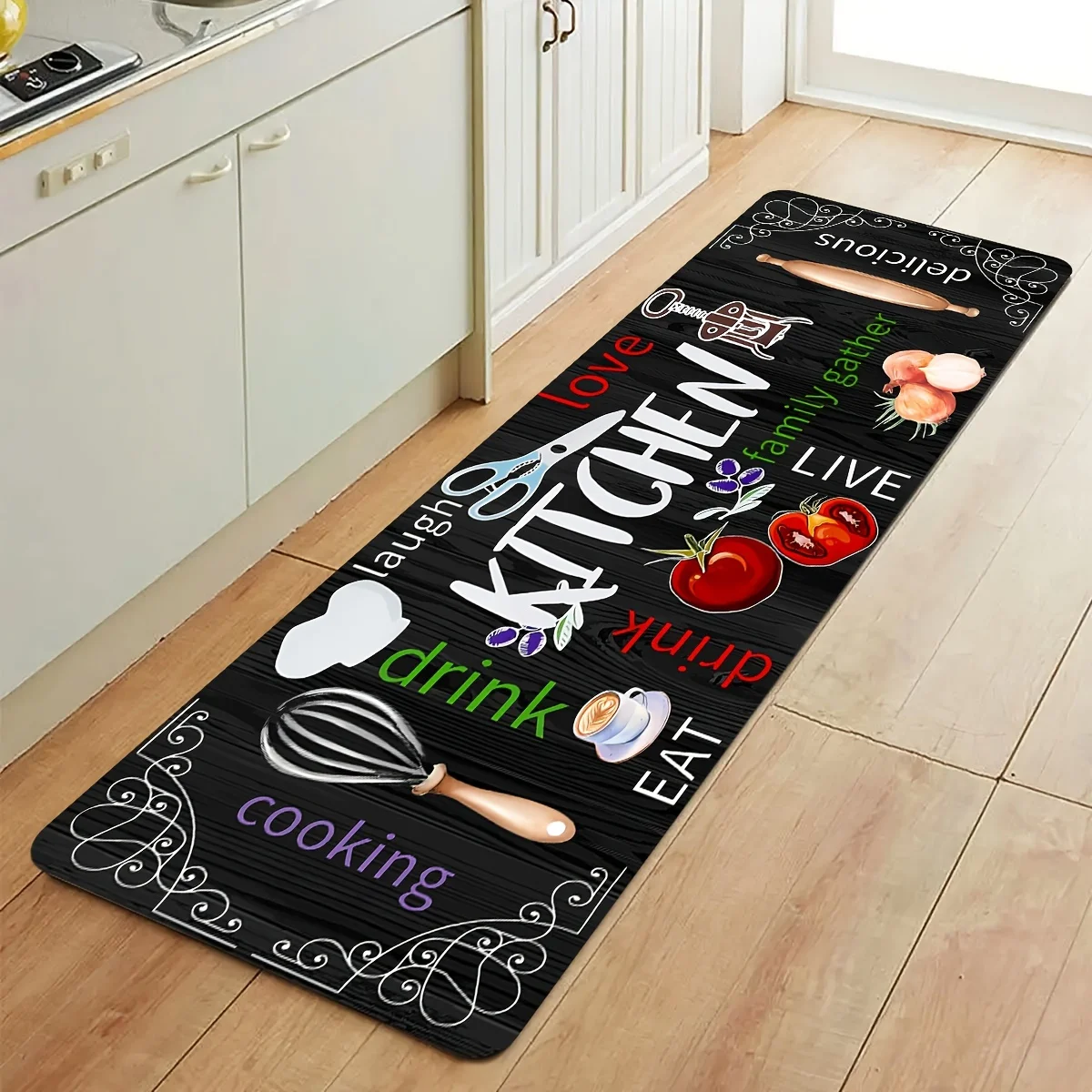 VIKAMA 1pcs Kitchen-Themed Rug Set Soft, Warm and Noise-Reducing Entrance Hallway, Kitchen and Living Area Rugs Home Decor