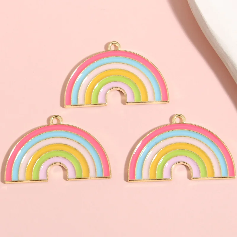 10pcs Gold Color 31.5x20.5mm Cute Enamel Rainbow Charms Colorful Arched Line Pendant Fit Jewelry Making Handcrafted Accessories