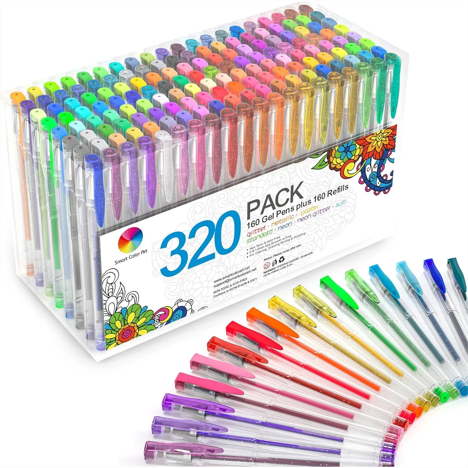 

320 Pack Gel Pens Set with 160 Colors and 160 Refills for Adult Coloring Books Drawing Writing