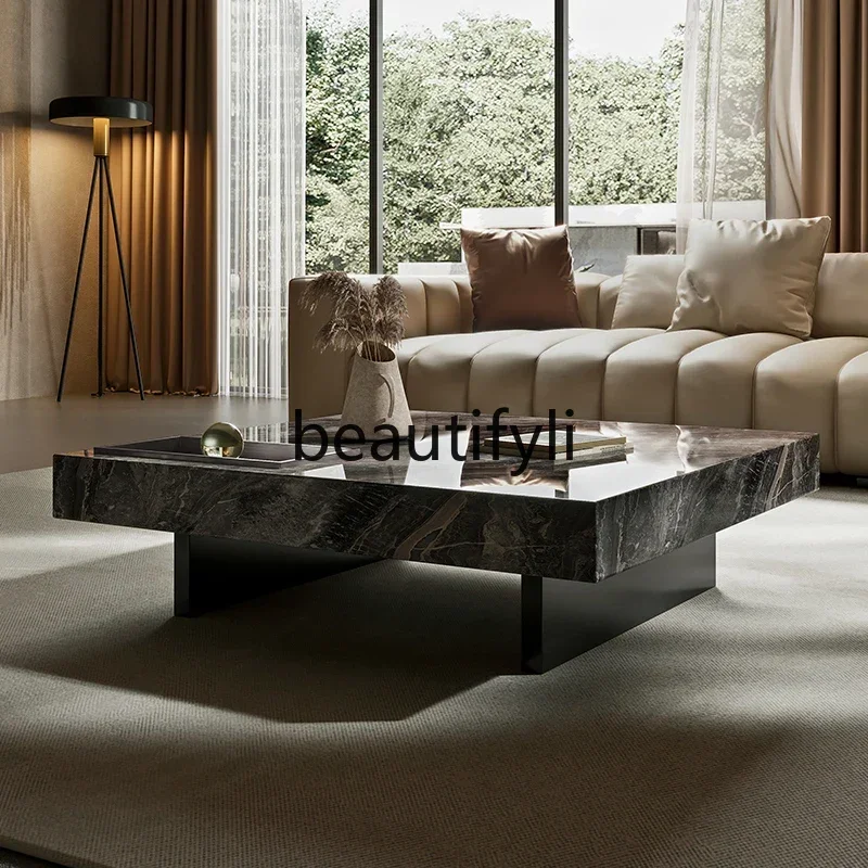 

CC Marble coffee table rock slab luxury stone high-end square modern tea table